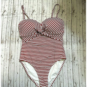 Kona Sol Womens One Piece Twist Top Swimsuit Red White Striped Size Medium M